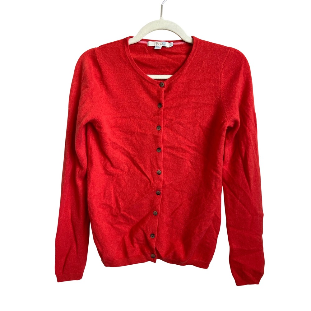 Boden Womens Red 100% Cashmere Button Front Crew Neck Cardigan Sweater Size US 6